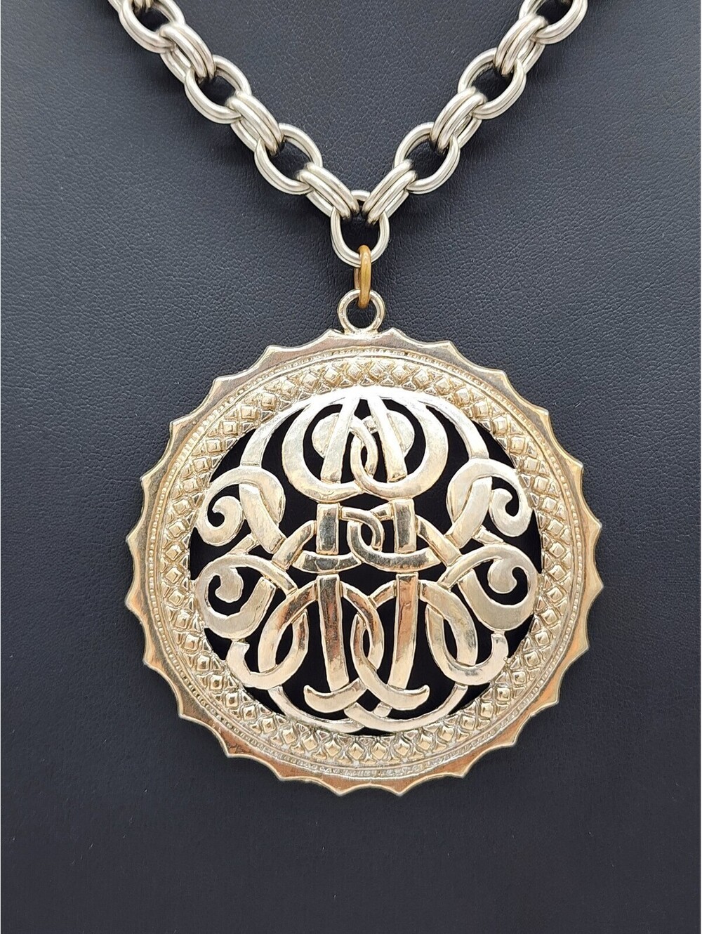 Vintage Monet Gold Medallion Necklace 1970s Arabic Inspired Pendant Chunky Chain